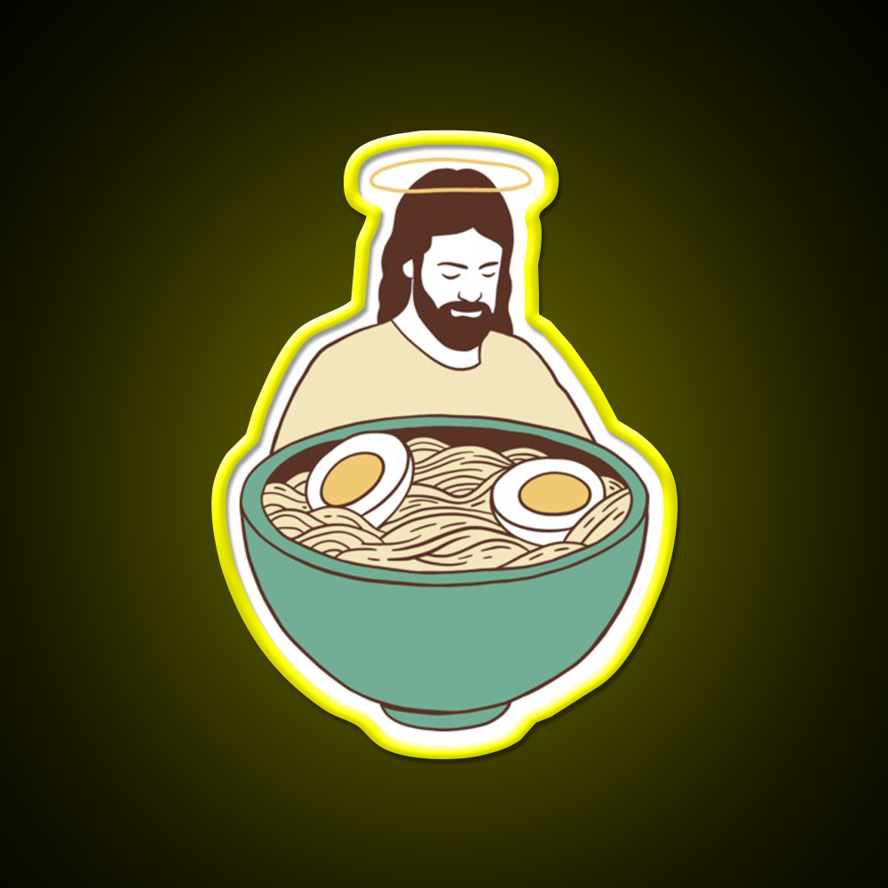 Jesus With Ramen Bowl Ii Led Neon Sign Chinese Food Rgb Color