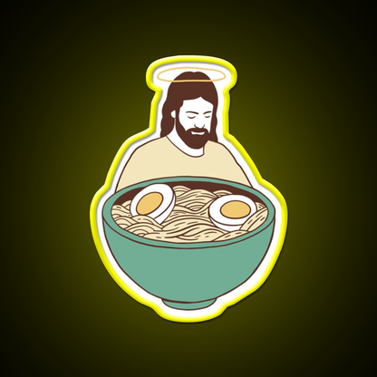 Jesus With Ramen Bowl Ii Led Neon Sign Chinese Food Rgb Color