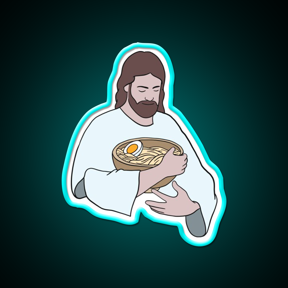 Jesus With Ramen Bowl Led Neon Sign Chinese Food Rgb Color