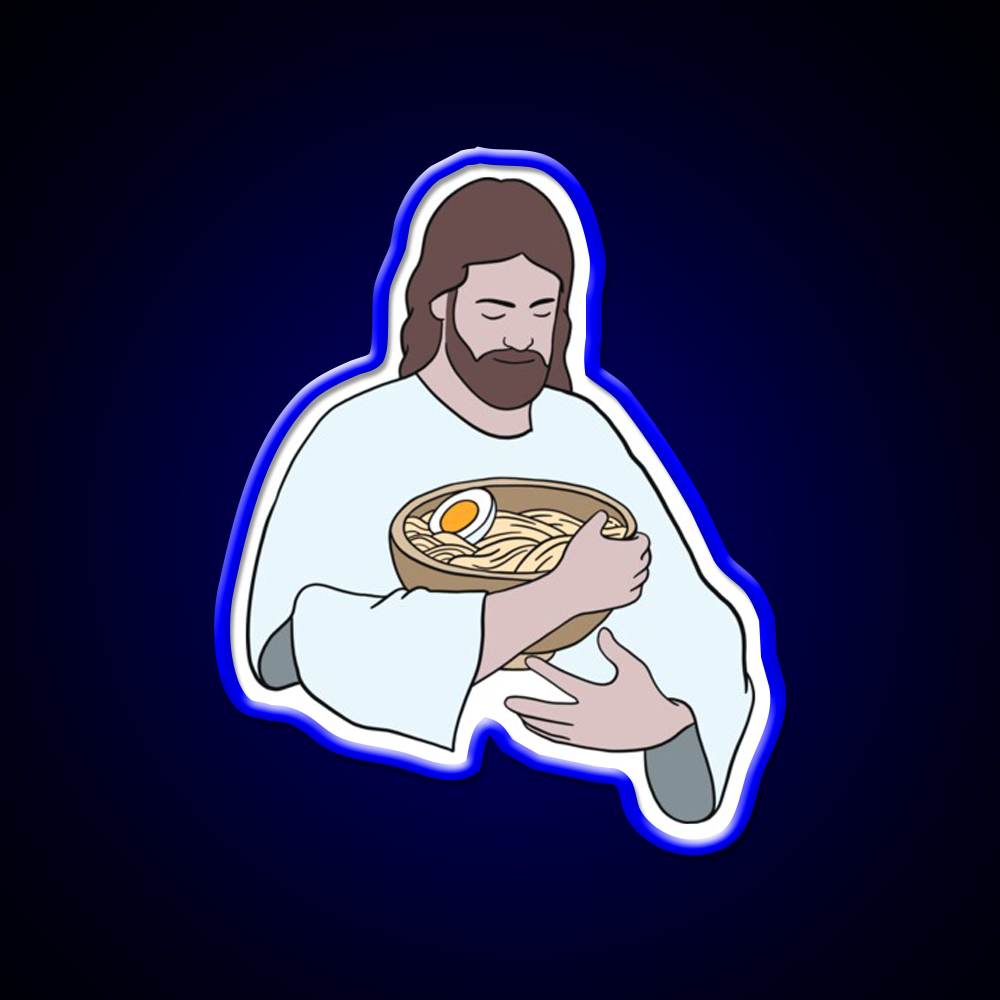 Jesus With Ramen Bowl Led Neon Sign Chinese Food Rgb Color