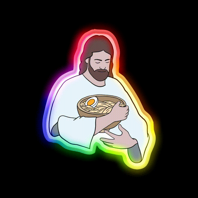Jesus With Ramen Bowl Led Neon Sign Chinese Food Rgb Color