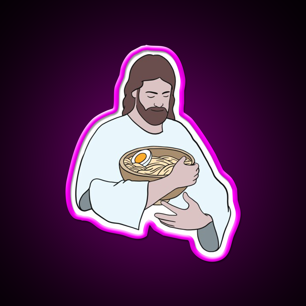 Jesus With Ramen Bowl Led Neon Sign Chinese Food Rgb Color