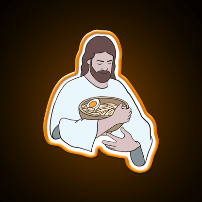 Jesus With Ramen Bowl Led Neon Sign Chinese Food Rgb Color - Shineneon