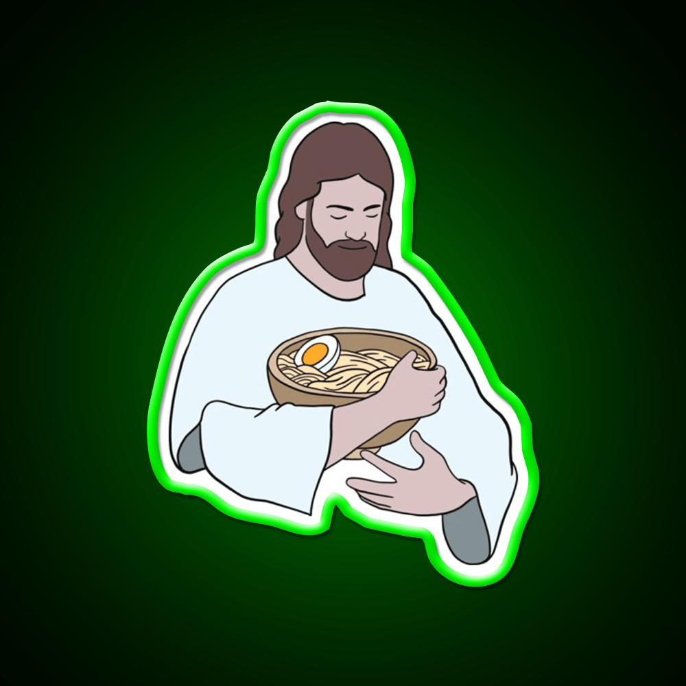 Jesus With Ramen Bowl Led Neon Sign Chinese Food Rgb Color - Shineneon