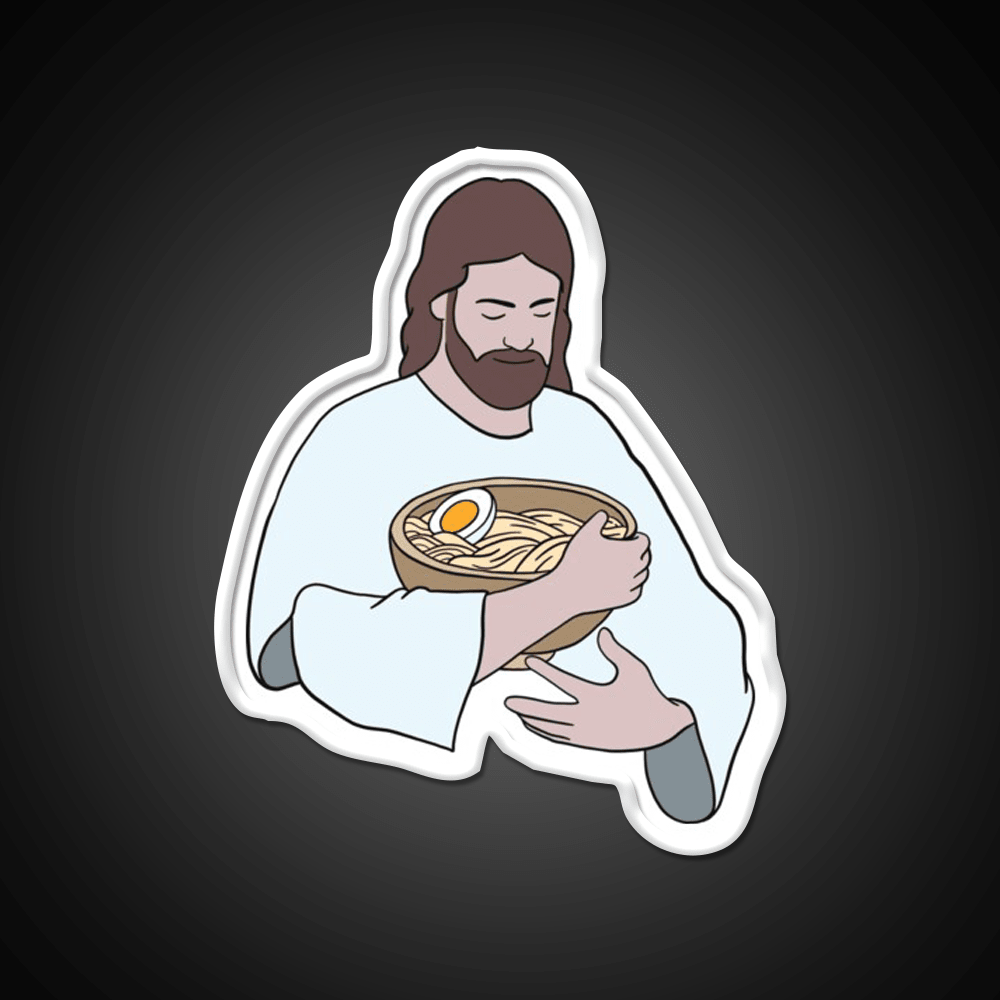 Jesus With Ramen Bowl Led Neon Sign Chinese Food Rgb Color - Shineneon