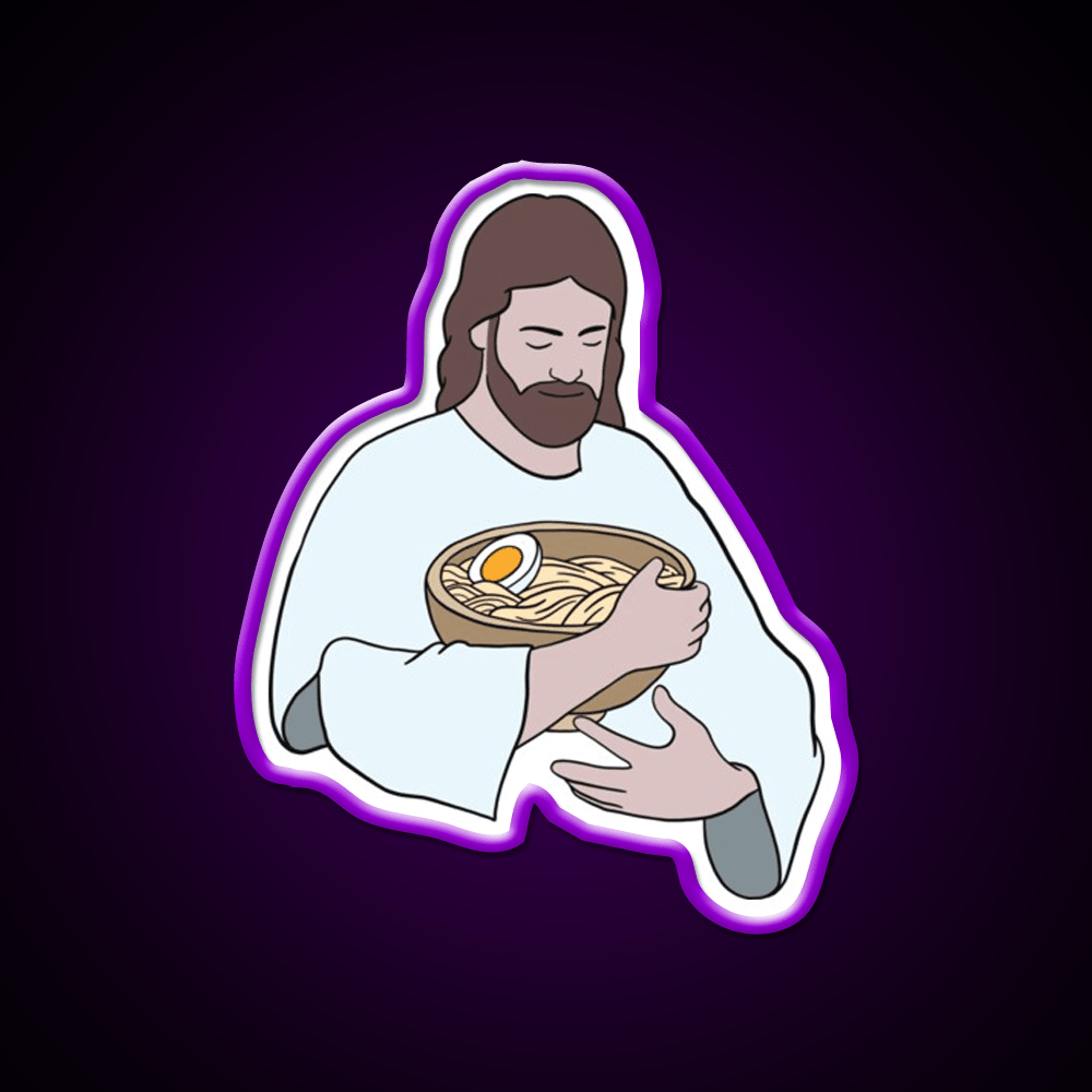 Jesus With Ramen Bowl Led Neon Sign Chinese Food Rgb Color - Shineneon