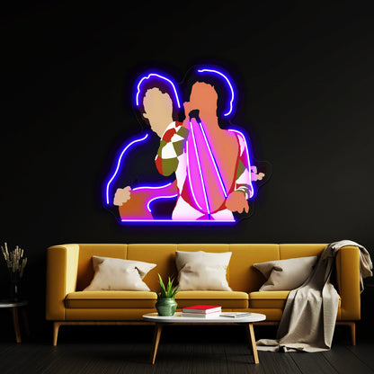 John Deacon And Freddie Mercury Artwork Neon Signs For Sale - Neon sign mounted on wall in room