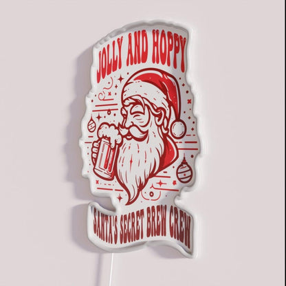 Jolly And Hoppy Santassecret Brew Crew Rgb Led Neon Sign - Neon sign mounted on wall in room