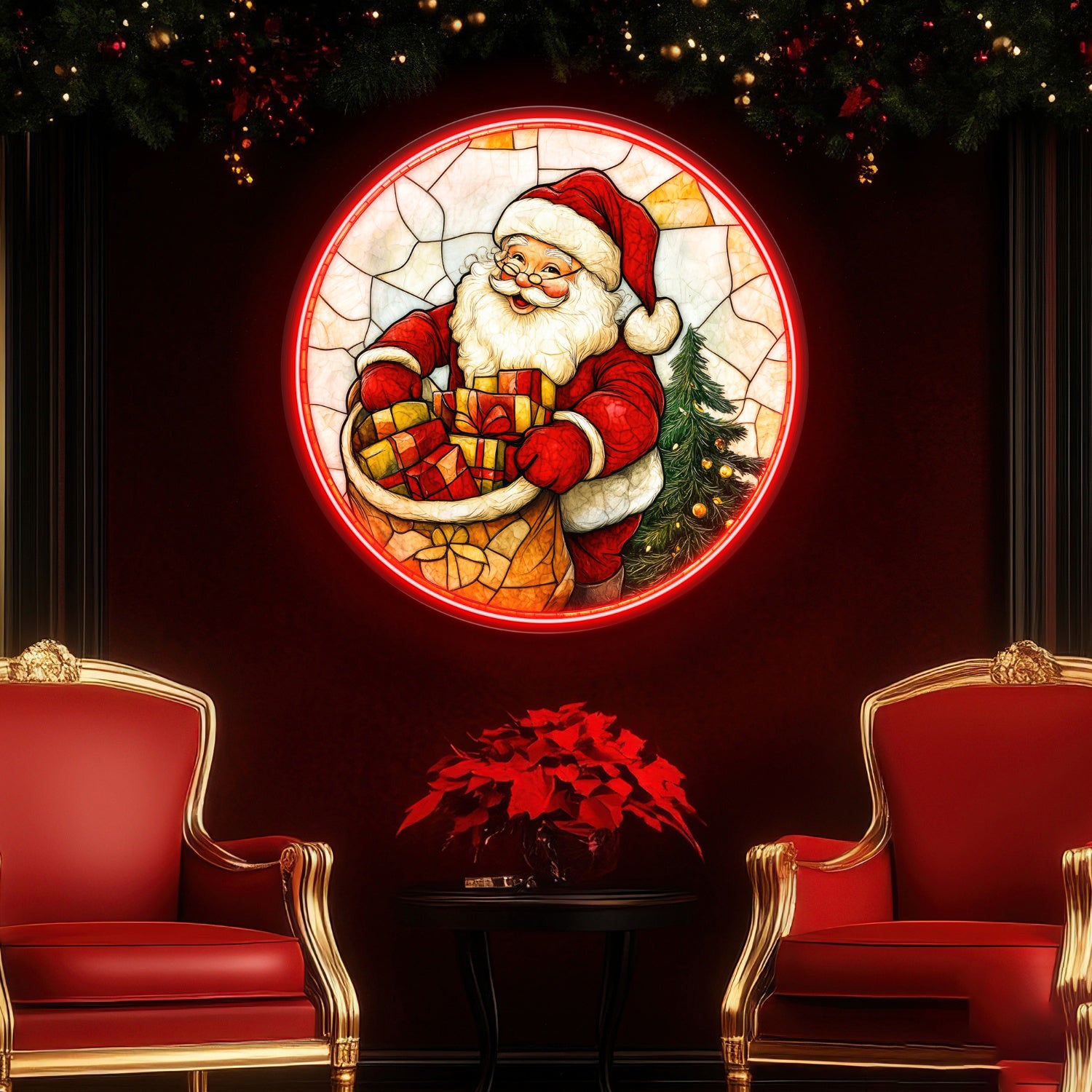Jolly Santa with Christmas Gifts Acrylic Led Neon Sign | Shineneon