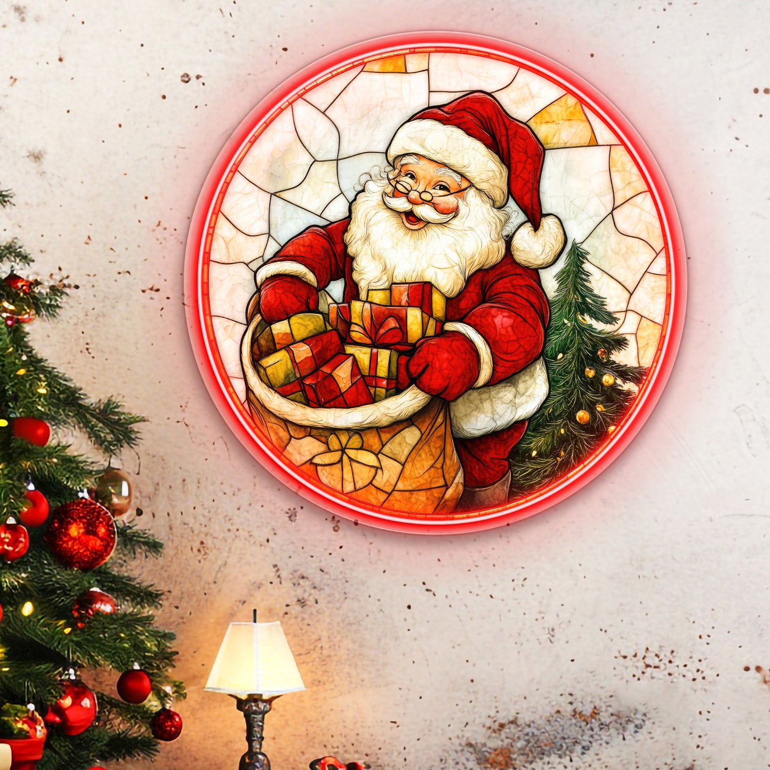Jolly Santa with Christmas Gifts Acrylic Led Neon Sign | Shineneon