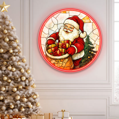 Jolly Santa with Christmas Gifts Acrylic Led Neon Sign | Shineneon