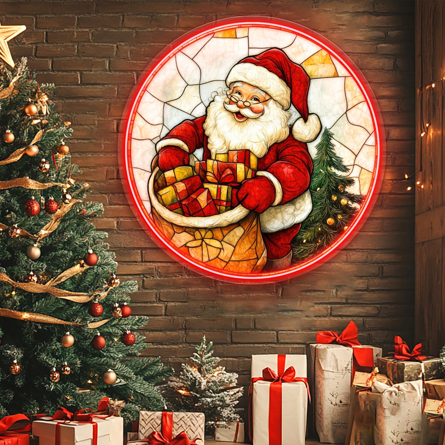 Jolly Santa with Christmas Gifts Acrylic Led Neon Sign | Shineneon