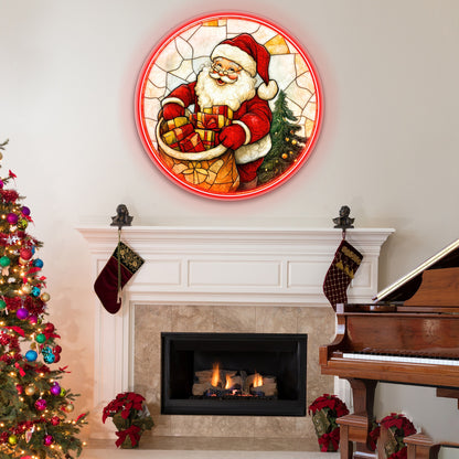 Jolly Santa with Christmas Gifts Acrylic Led Neon Sign | Shineneon