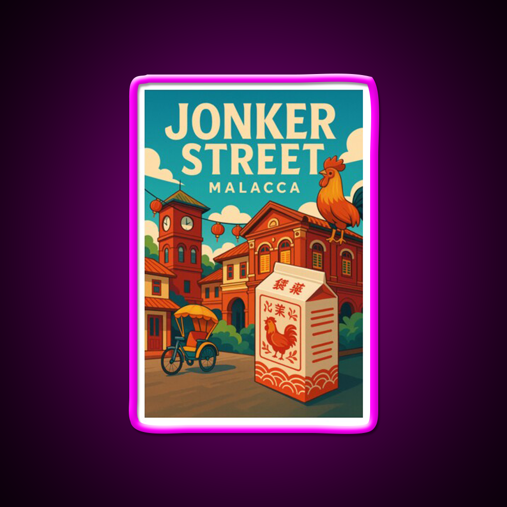 Jonker Street Clocktower And Rooster Box Asian Cultural Led Neon Sign Rgb Color - Neon sign mounted on wall in room