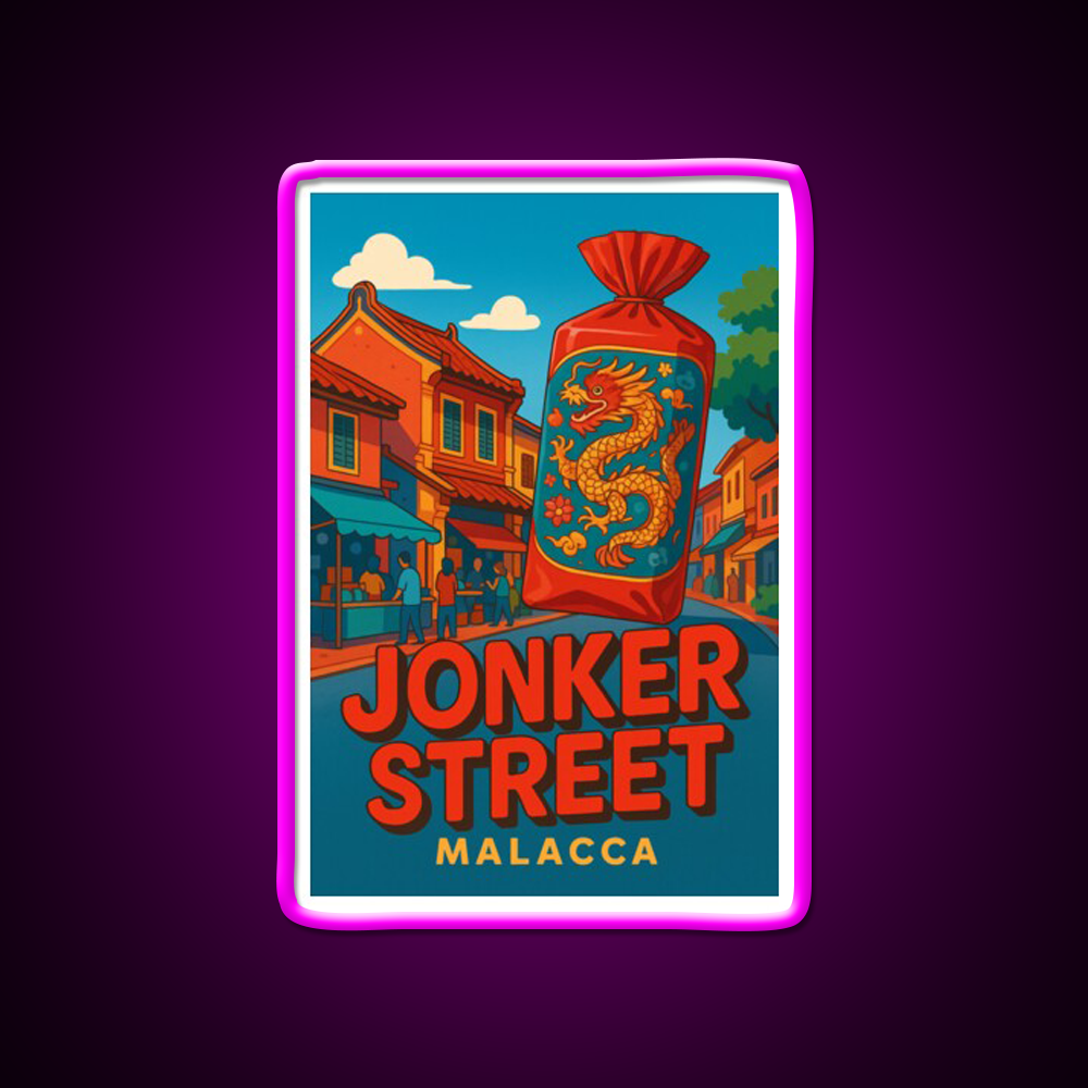 Jonker Street Dragon Lantern Malacca Asian Cultural Led Neon Sign Rgb Color - Neon sign mounted on wall in room