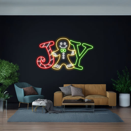 Joy Gingerbread Candy Cane Neon Sign