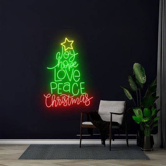 Joy Hope Love Peace Christmas Tree Neon Sign