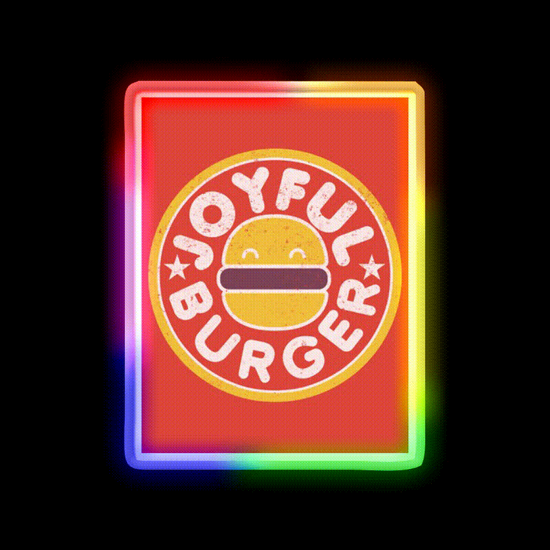 Joyful Burger Fast Food Led Neon Sign For Burger Place Rgb Color - LED neon sign close-up detail