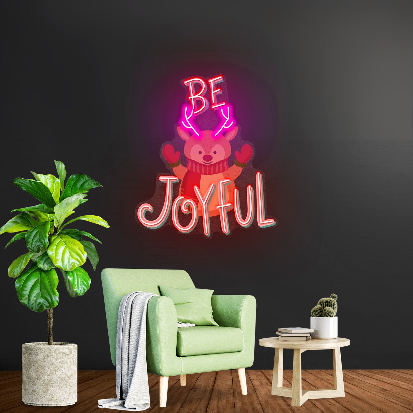 Joyful Deer Christmas Neon Sign Artwork For Sale