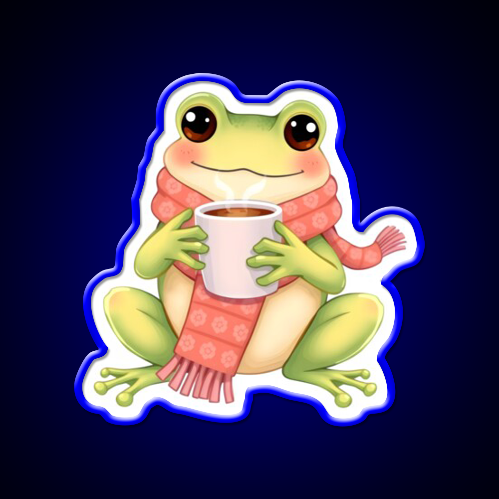 Joyful Frog Enjoying Hot Coffee Cafe Led Neon Sign Espresso Bar Art Rgb Color