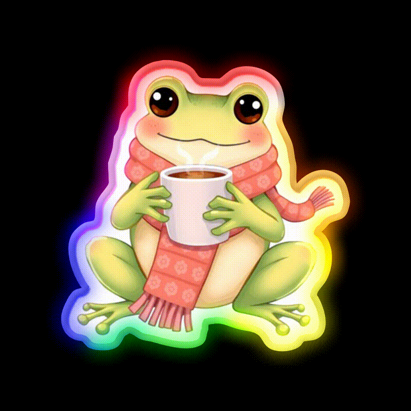 Joyful Frog Enjoying Hot Coffee Cafe Led Neon Sign Espresso Bar Art Rgb Color