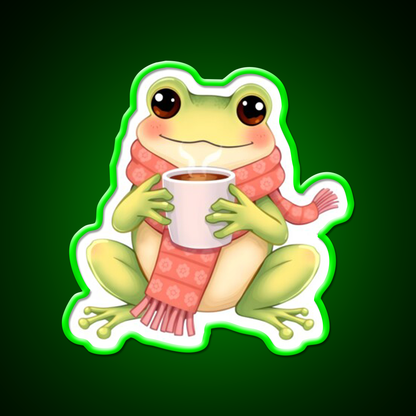 Joyful Frog Enjoying Hot Coffee Cafe Led Neon Sign Espresso Bar Art Rgb Color
