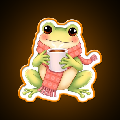 Joyful Frog Enjoying Hot Coffee Cafe Led Neon Sign Espresso Bar Art Rgb Color