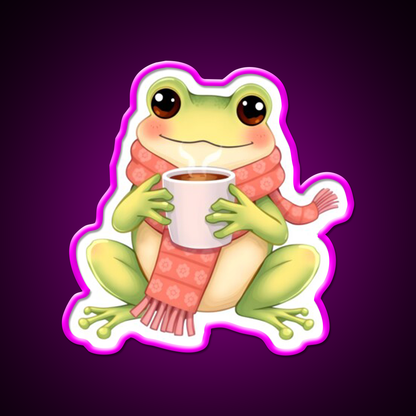 Joyful Frog Enjoying Hot Coffee Cafe Led Neon Sign Espresso Bar Art Rgb Color