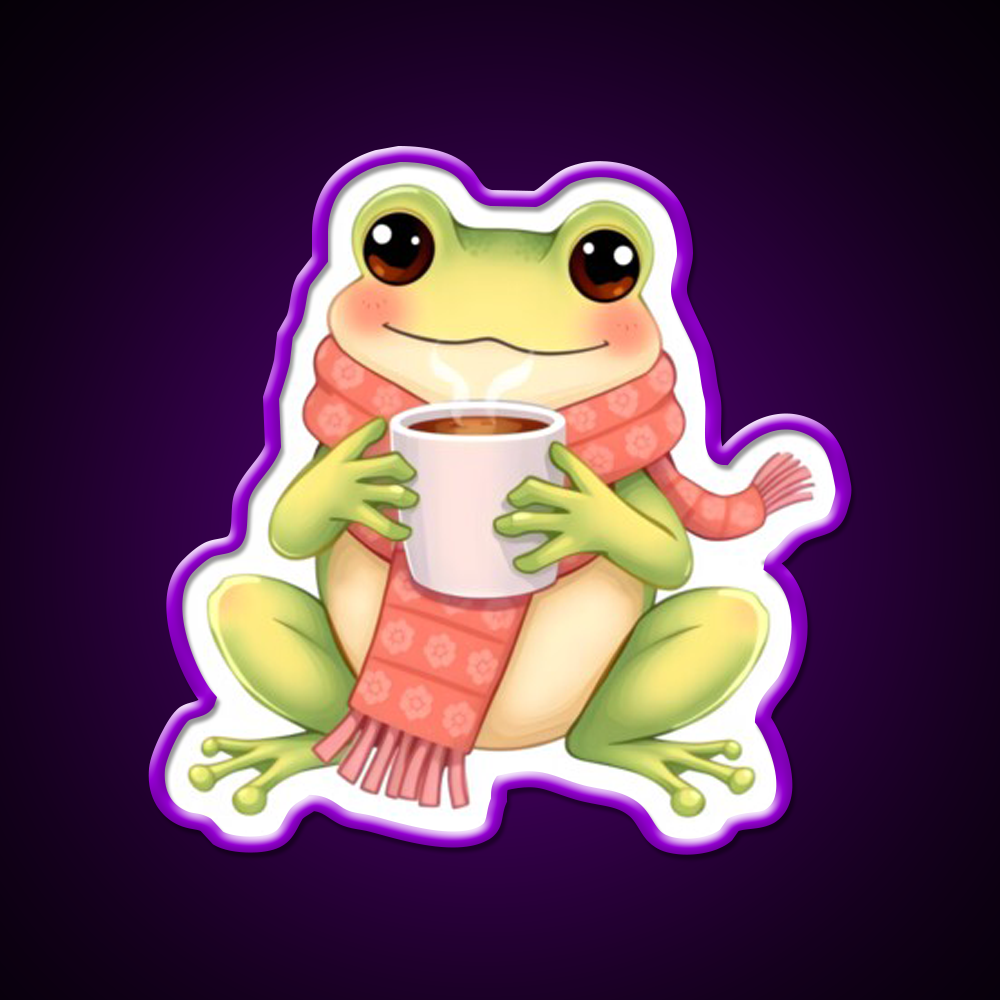 Joyful Frog Enjoying Hot Coffee Cafe Led Neon Sign Espresso Bar Art Rgb Color