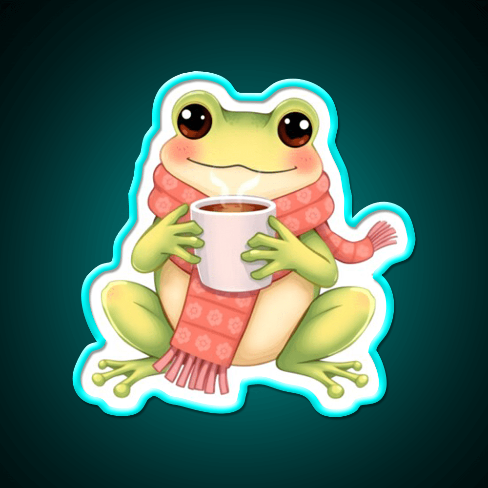 Joyful Frog Enjoying Hot Coffee Cafe Led Neon Sign Espresso Bar Art Rgb Color - Shineneon