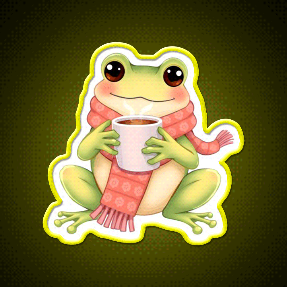 Joyful Frog Enjoying Hot Coffee Cafe Led Neon Sign Espresso Bar Art Rgb Color