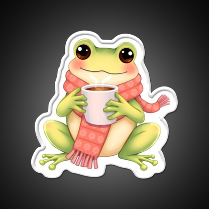 Joyful Frog Enjoying Hot Coffee Cafe Led Neon Sign Espresso Bar Art Rgb Color