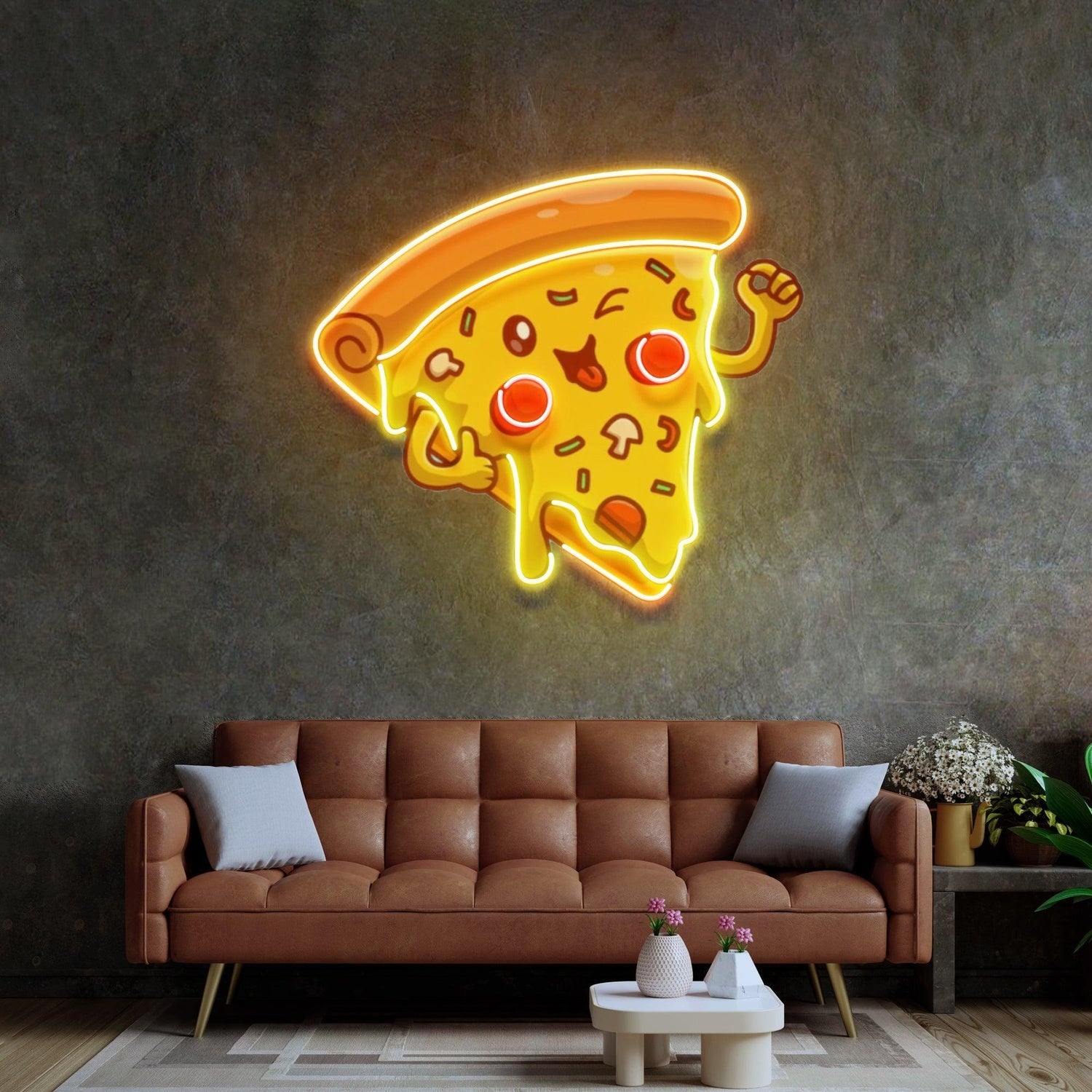 Joyful Pizza Cartoon Uv Printed Led Neon Sign For Home And Restaurant Decor | Shineneon