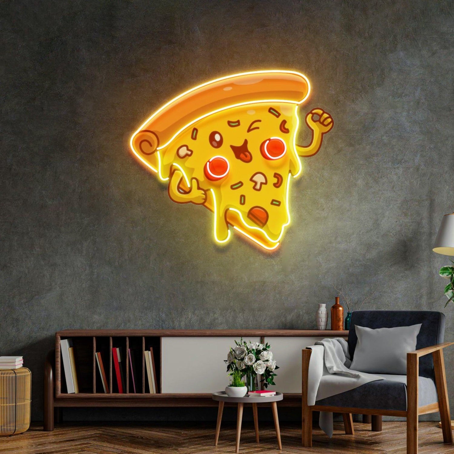 Joyful Pizza Cartoon Uv Printed Led Neon Sign For Home And Restaurant Decor | Shineneon