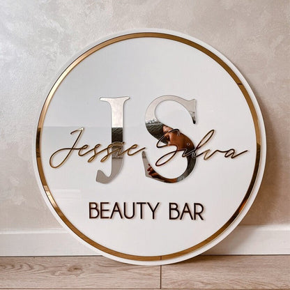 Js Beauty Bar Acrylic Business Logo Sign - Shineneon