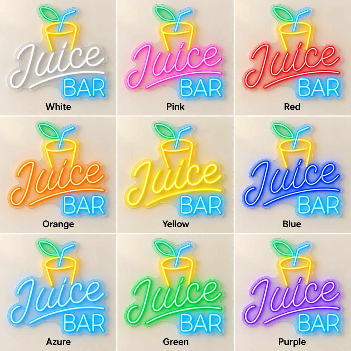 Juice Bar LED Neon Sign - nine-color grid