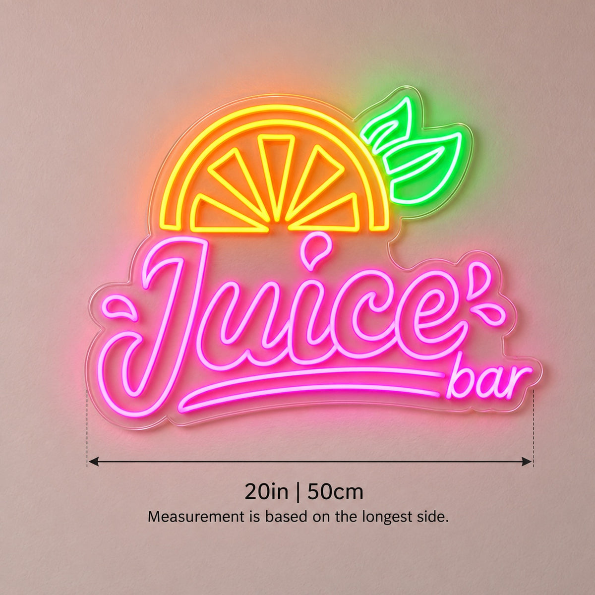 Juice Bar LED Neon Sign - size guide