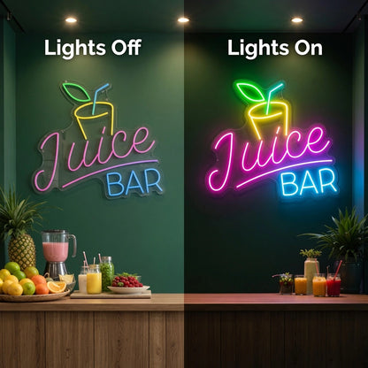 Juice Bar Room Decor LED Neon Sign - 06 Day Night Comparison