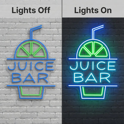 Juice Bar Wall Art LED Neon Sign - 06 Day Night Comparison