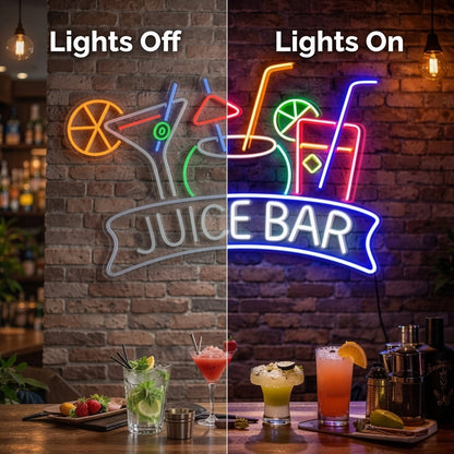 Juice Bar Wall Decor LED Neon Sign - 06 Day Night Comparison
