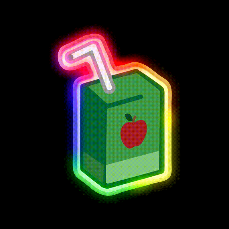 Juice Box Snack Food Led Neon Sign Rgb Color - LED neon sign close-up detail