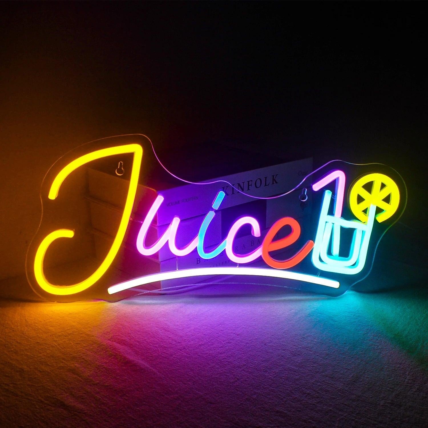 Juice Multicolor Led Neon Sign With Cup Lemon Indoor Shop Decor - Shineneon