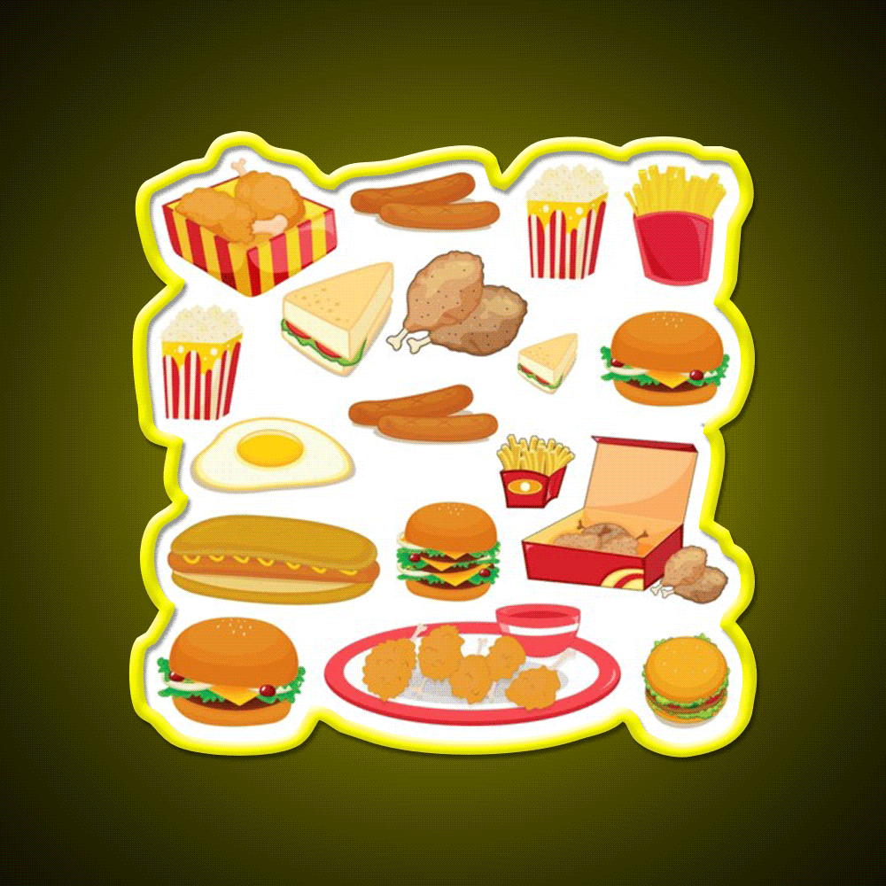 Junk Food Burger Fast Food Led Neon Sign For Burger Place Rgb Color - Custom LED neon sign front view