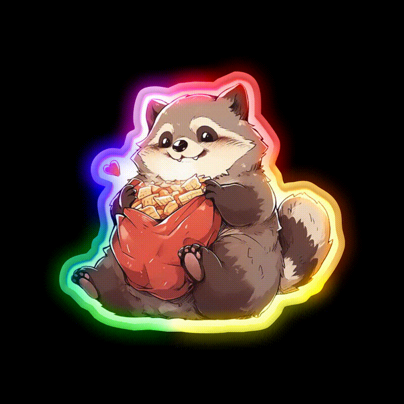 Junk Food Joy Raccoon Snack Food Led Neon Sign Rgb Color - LED neon sign close-up detail