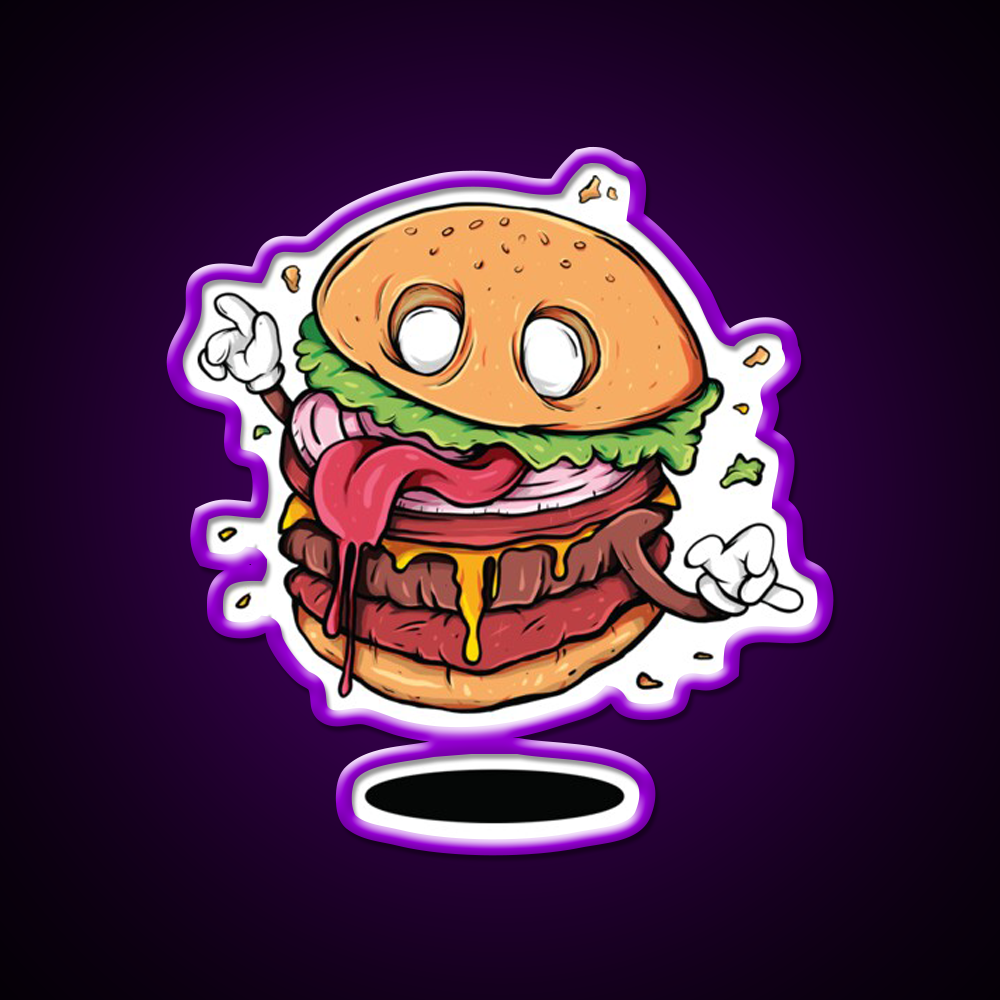 Junkfood Zombie Burger Fast Food Led Neon Sign For Burger Place Rgb Color