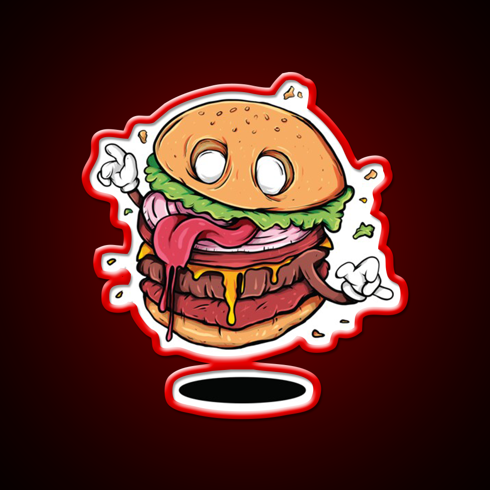 Junkfood Zombie Burger Fast Food Led Neon Sign For Burger Place Rgb Color