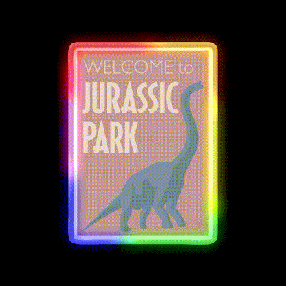 Jurassic Park Brachiosaurus Poster Welcome Led Neon Sign Open Signs Rgb Color - LED neon sign close-up detail