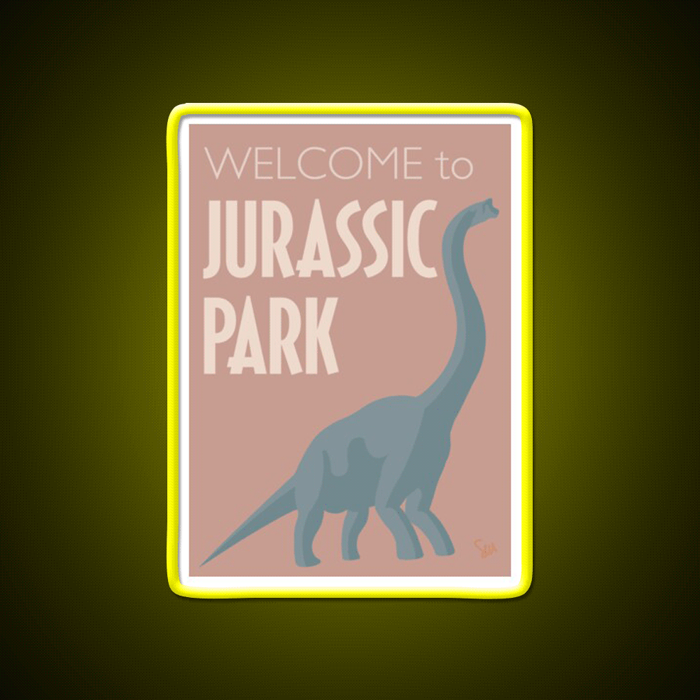 Jurassic Park Brachiosaurus Poster Welcome Led Neon Sign Open Signs Rgb Color - Custom LED neon sign front view