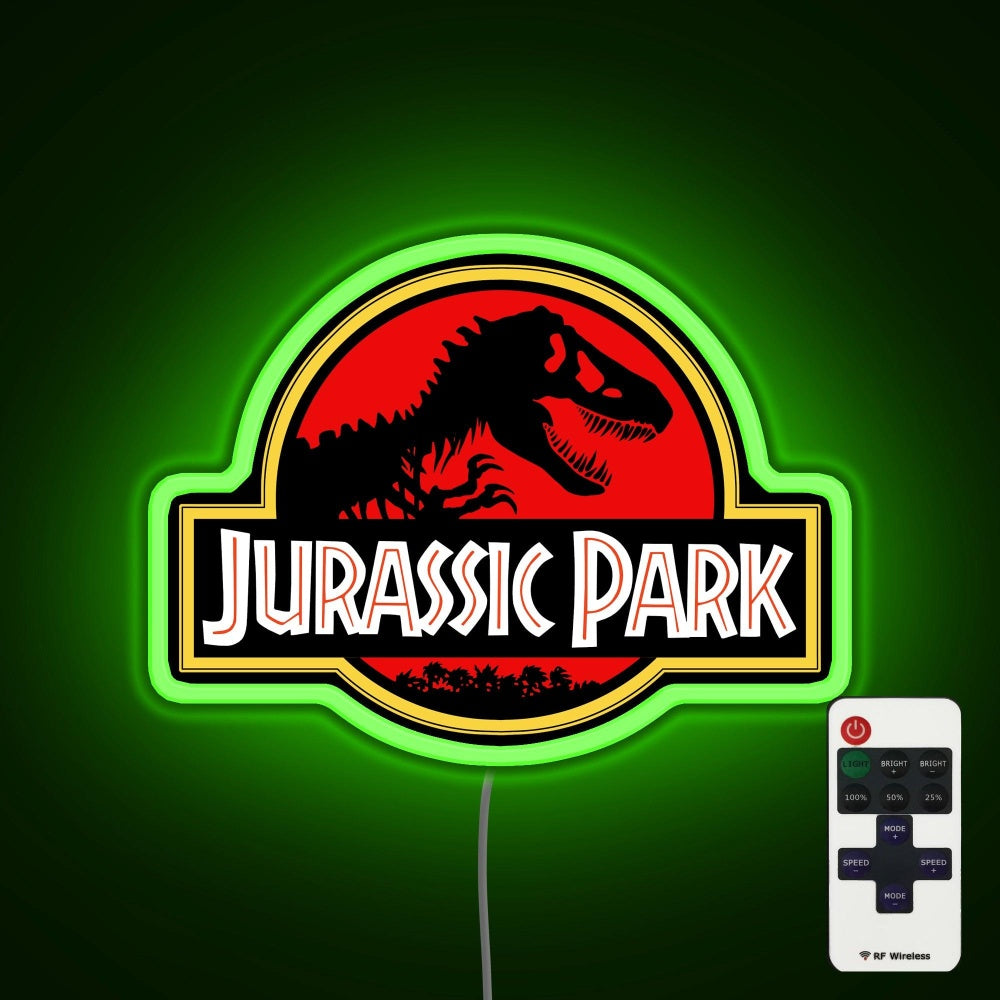 Jurassic Park Movie Neon Sign - Neon sign mounted on wall in room