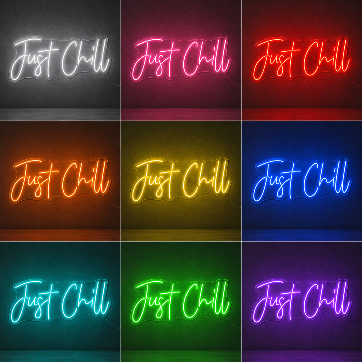 Just Chill Wall Decor LED Neon Sign color grid